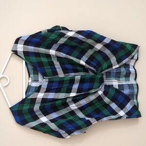Medium Eyeshadow Plaid Green Blue White Plaid Faux Knot Front Shirt Top